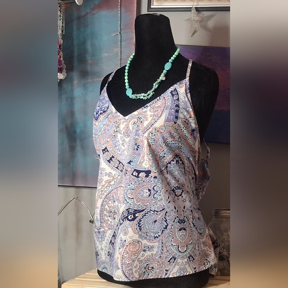 Paisley Print V-Neck Camisole in Light Blue & Pink